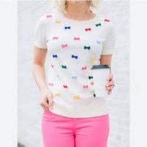 Talbots Crew Neck Short Sleeve Bow Blouse